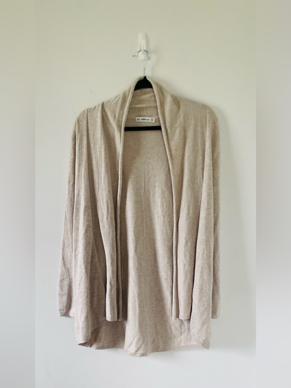Zara Light Beige Open-Front Cardigan, Minimalist, Neutral, Loungewear, Size L